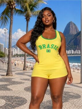 Brasil Brazil Yellow Pajama Shorts Set L NWT womens